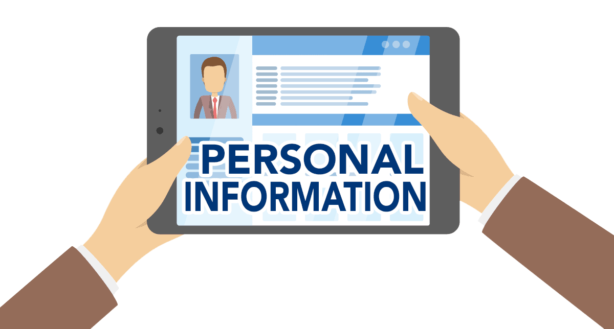 Illustration of a tablet featuring personal information