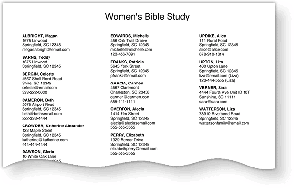 Using Groups In Your Church Directory Groups Printed Page Example