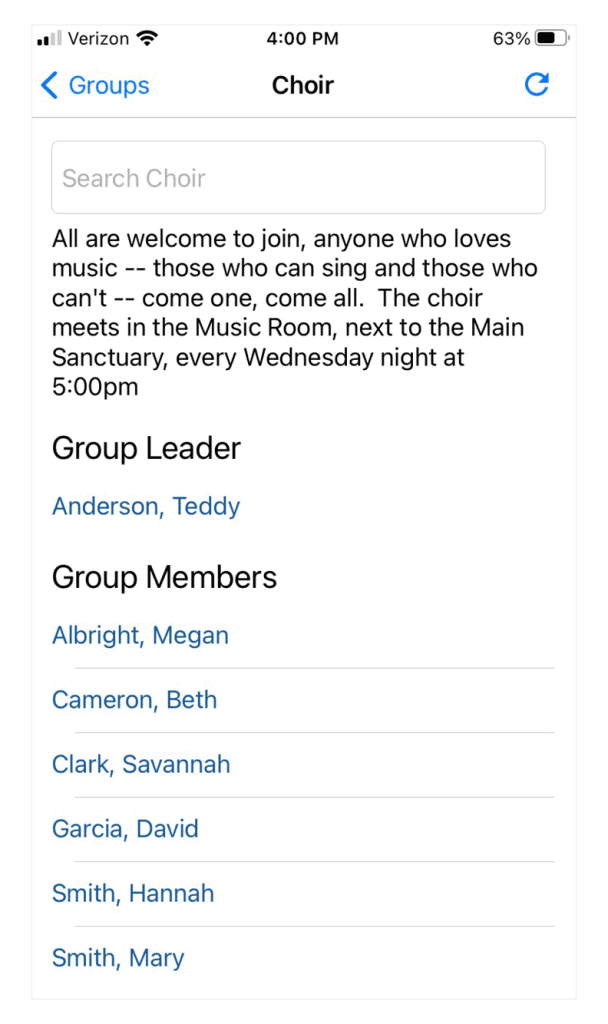 Group Descriptions And Group Leaders On Mobile App