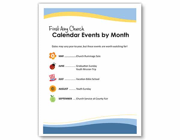Instant Church Directory Calendar By Month