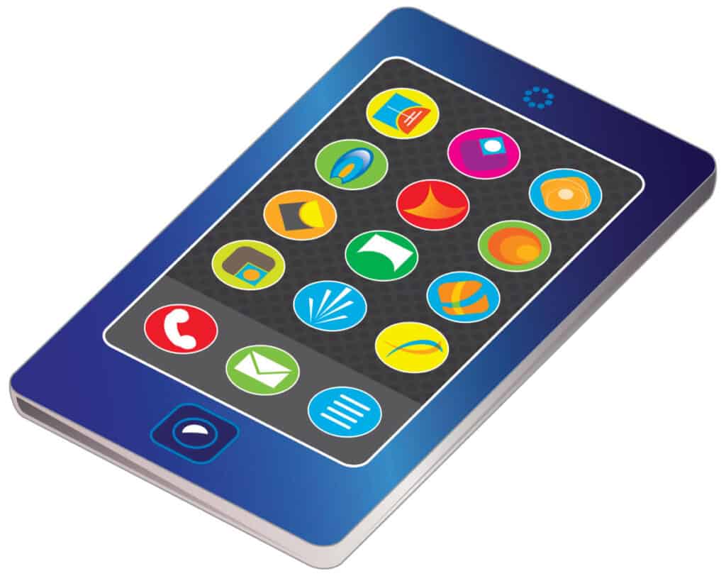 Smartphone illustration representing a digital church directory app with member contact icons.